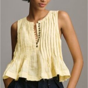 Anthropologie The Lottie pleated linen tank YELLOW